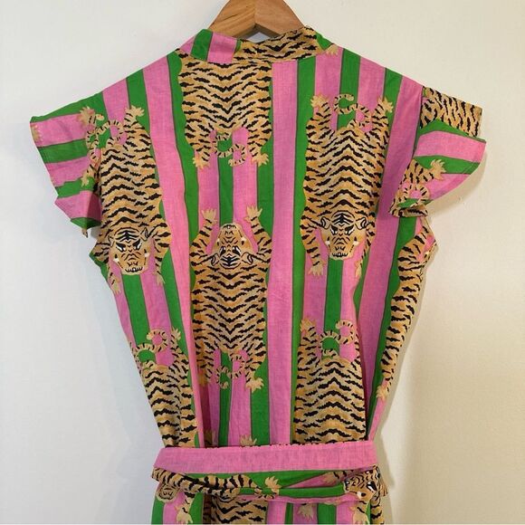 Darlington Isle Lola Tiger BlockPrint Stripe Dress Size S Pink Green - Picture 5 of 9